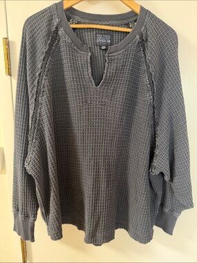 American Eagle Outfitters Gray Waffle-Knit Crew Sweater